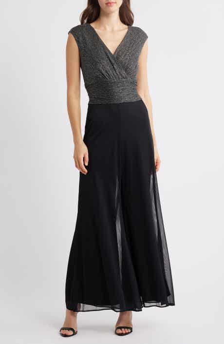 Metallic Bodice Wide Leg Jumpsuit