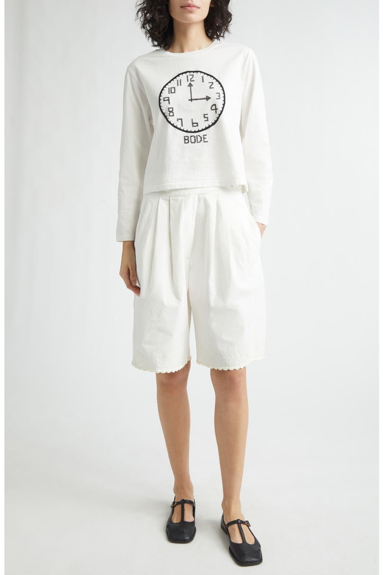 Closerie Embroidered Pleated Cotton Shorts, Alternate, color, ECRU