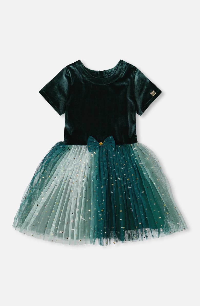 Deux par Deux Bi-Material Short Sleeve Party Dress, Main, color,