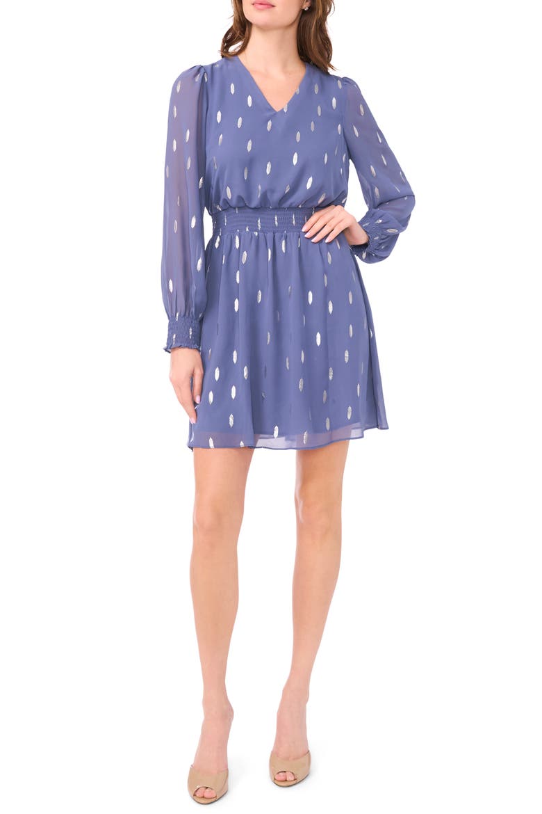 Metallic Spot Smocked Waist Dress, Main, color, VINTAGE INDIGO