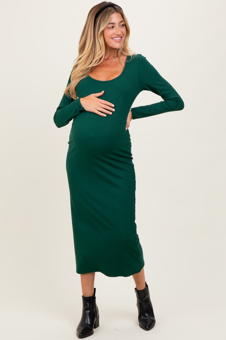 Scoop Neck Long Sleeve Midi Dress, Main, color, Forest Green