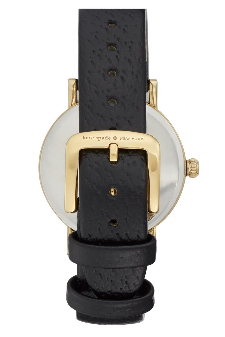 'metro' round leather strap watch, 34mm, Alternate, color, GOLD/ BLACK