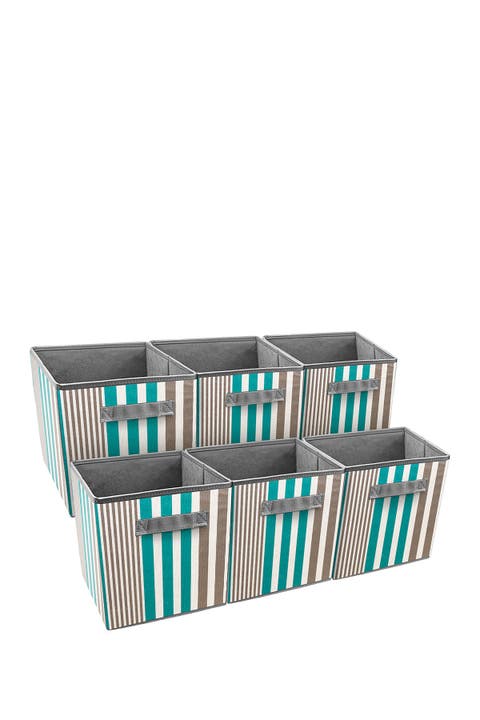 Foldable Storage Cube Basket Bin- Set of 6 - Aqua Line