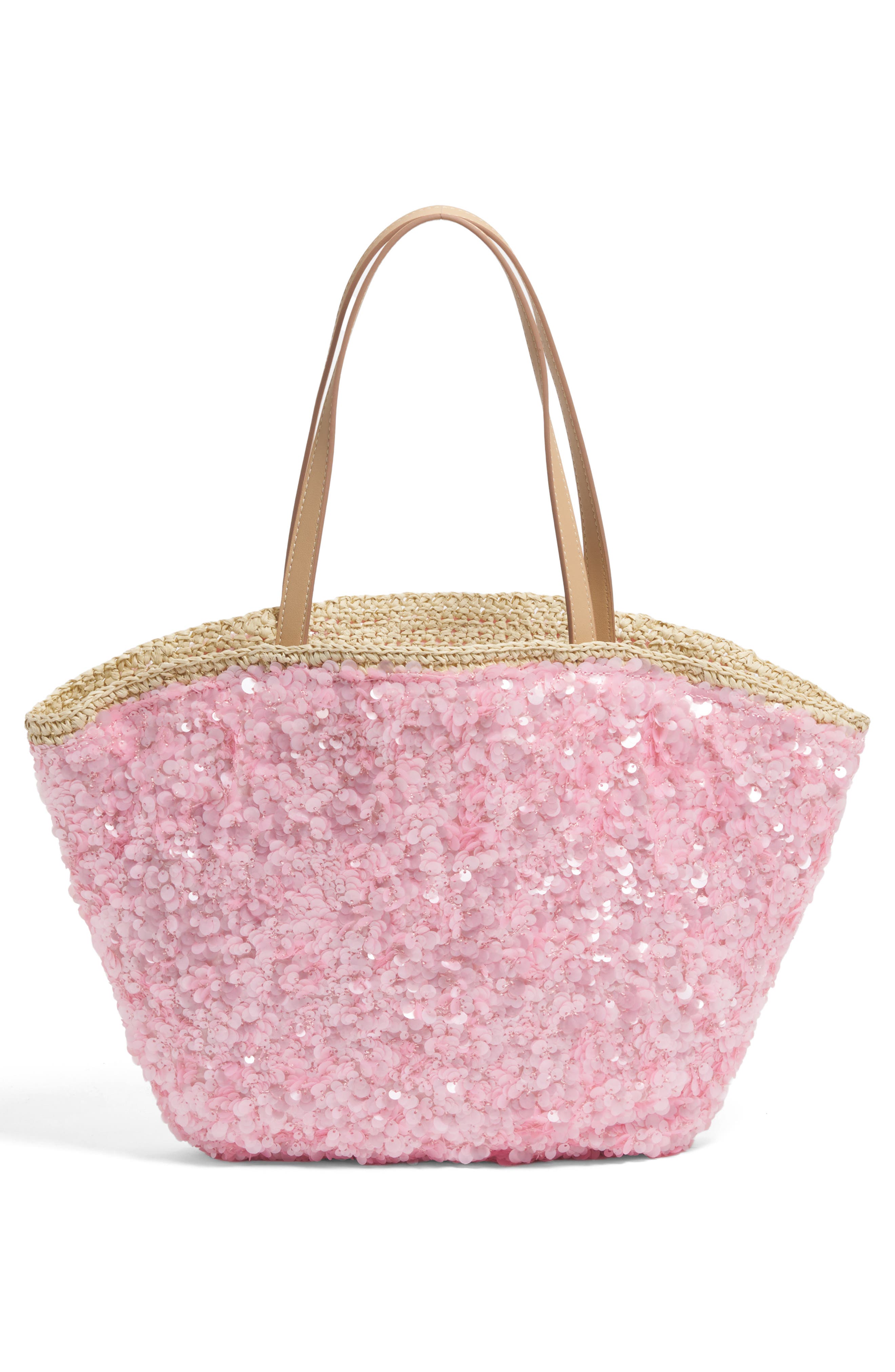 Stoney Clover Lane Curve Sequin Raffia Tote, Alternate, color, Sequined Pink