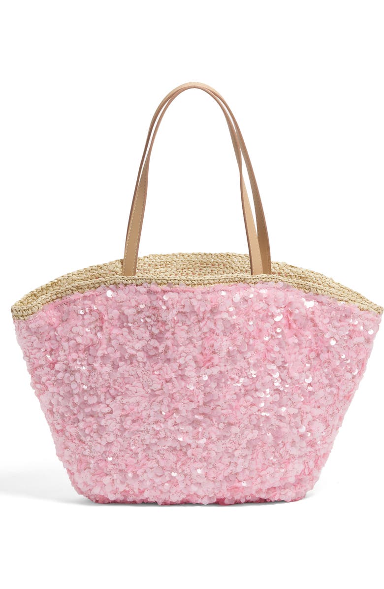 Stoney Clover Lane Curve Sequin Raffia Tote, Alternate, color, Sequined Pink
