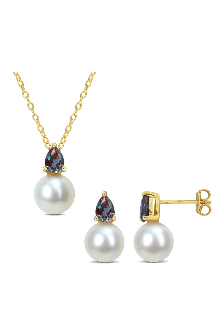Alexandrite & Freshwater Pearl Stud Earrings & Pendant Necklace Set, Main, color, PURPLE BLUE MULTI