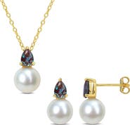 DELMAR Alexandrite & Freshwater Pearl Stud Earrings & Pendant Necklace Set