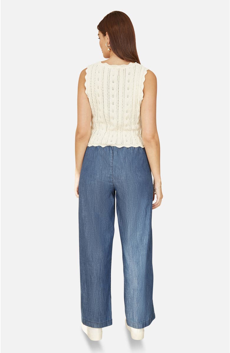 Yumi V Neck Button Down Crochet Knitted Top, Alternate, color, Ivory