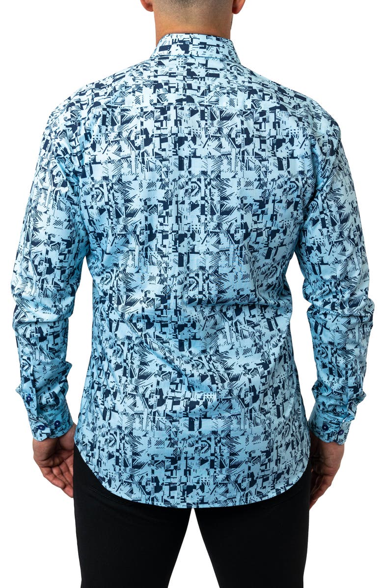 Maceoo Fibonacci Stretchpolynesian Blue Performance Button-Up Shirt, Alternate, color,