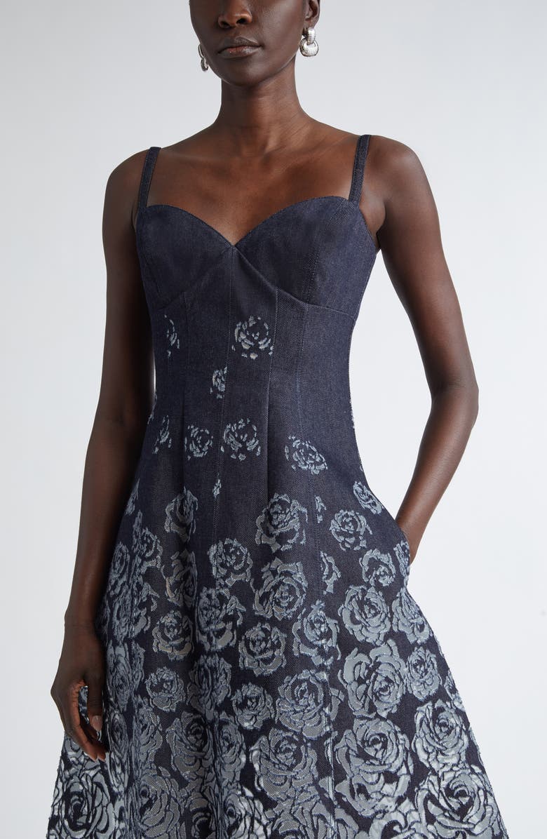Oscar de la Renta Devoré Rose Denim Dress, Alternate, color, 