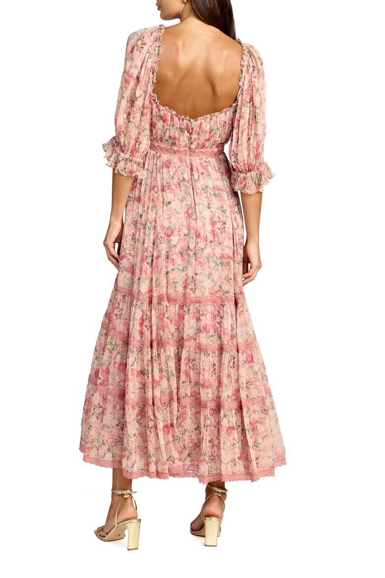 Floral Printed Scoop Neck Midi Dress With 3/4 Sleeves, Alternate, color, Pink Multi