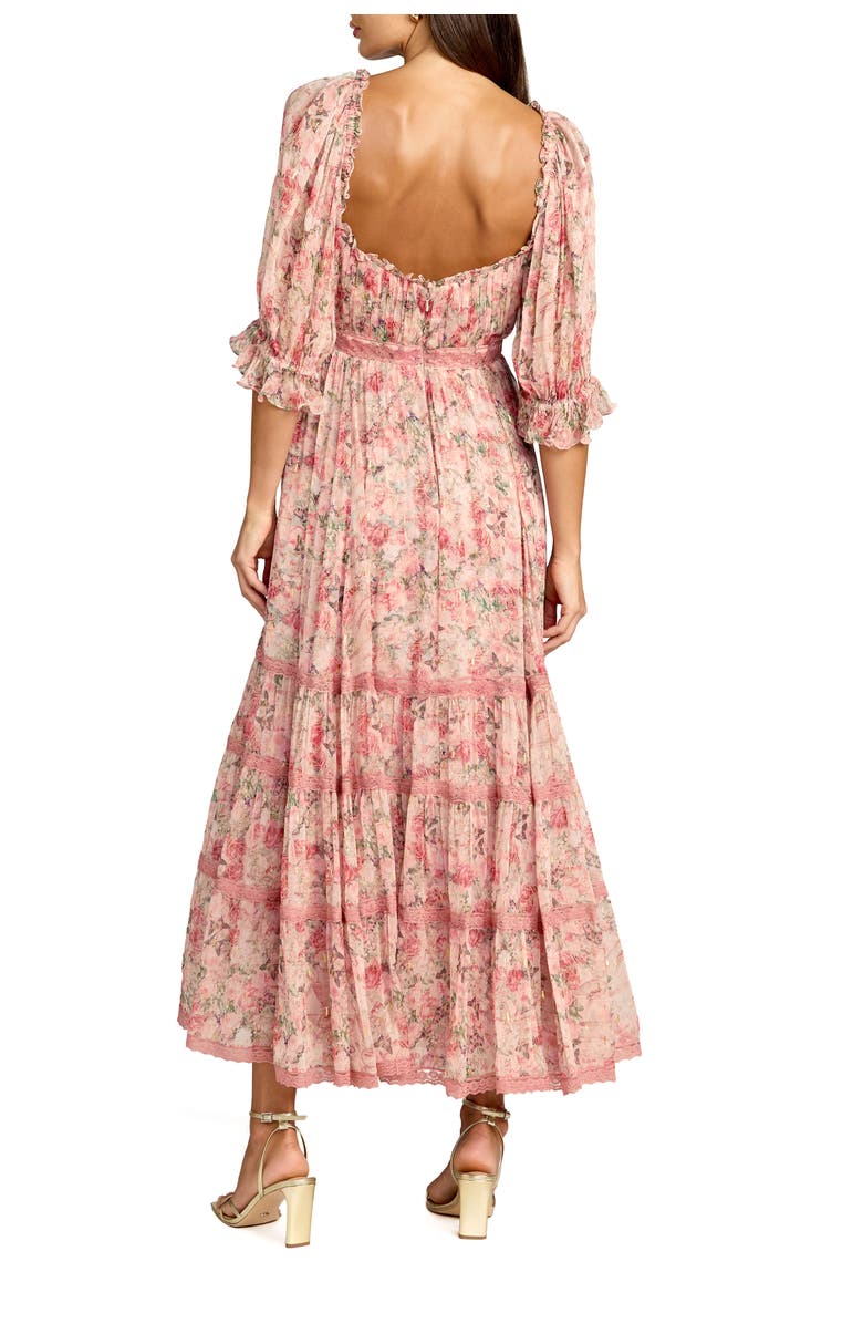 Mac Duggal Floral Printed Scoop Neck Midi Dress With 3/4 Sleeves, Alternate, color, Pink Multi