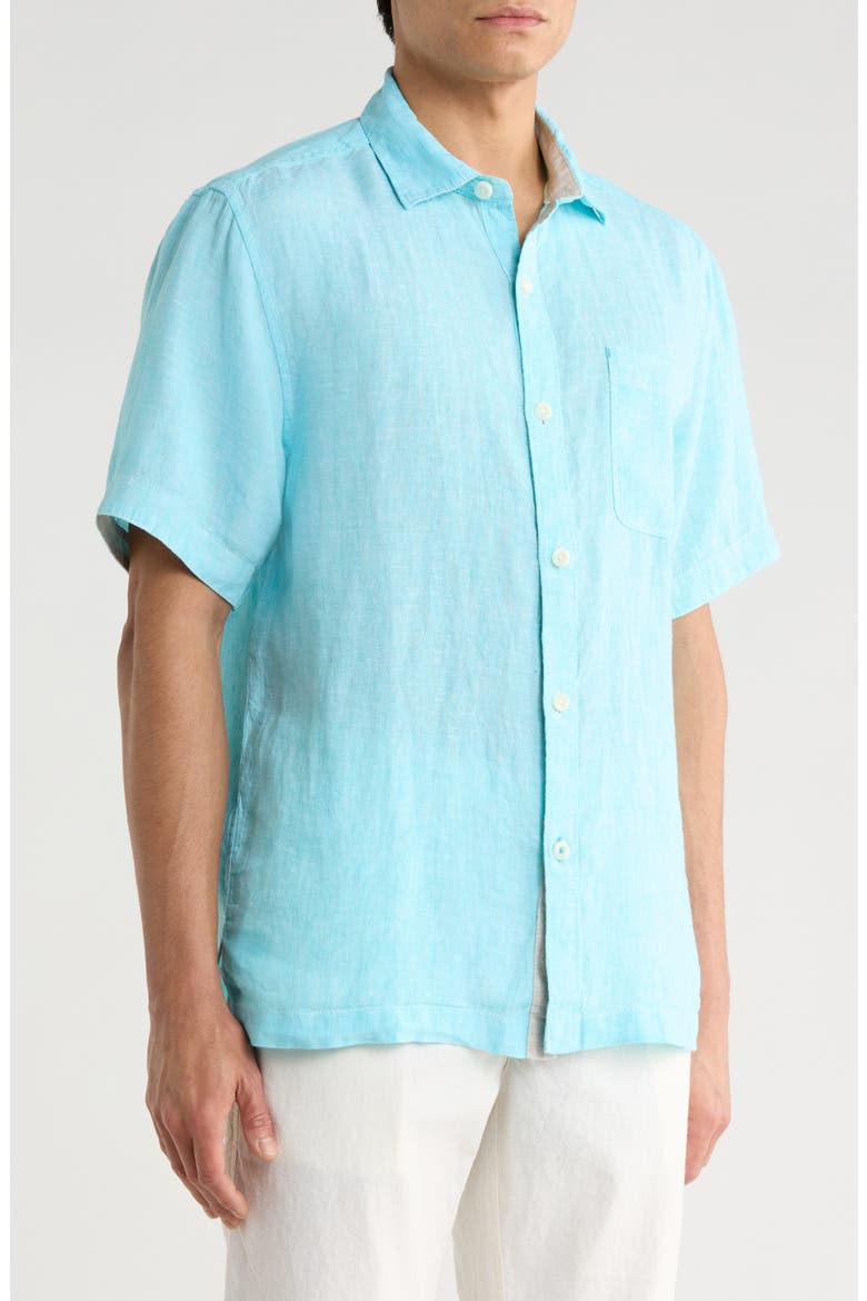 Paradise Breezer Short Sleeve Linen Button-Up Shirt, Alternate, color, BLUE RADIANCE
