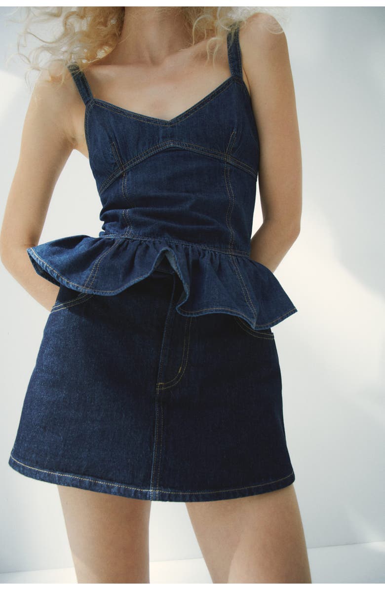 H&M Denim Peplum Top, Alternate, color, Dark Denim Blue