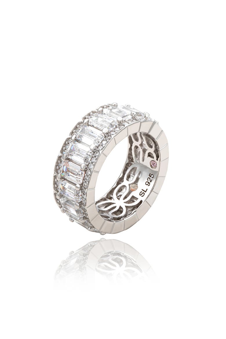 Sterling Silver Emerald Cut CZ Eternity Band Ring, Alternate, color, WHITE