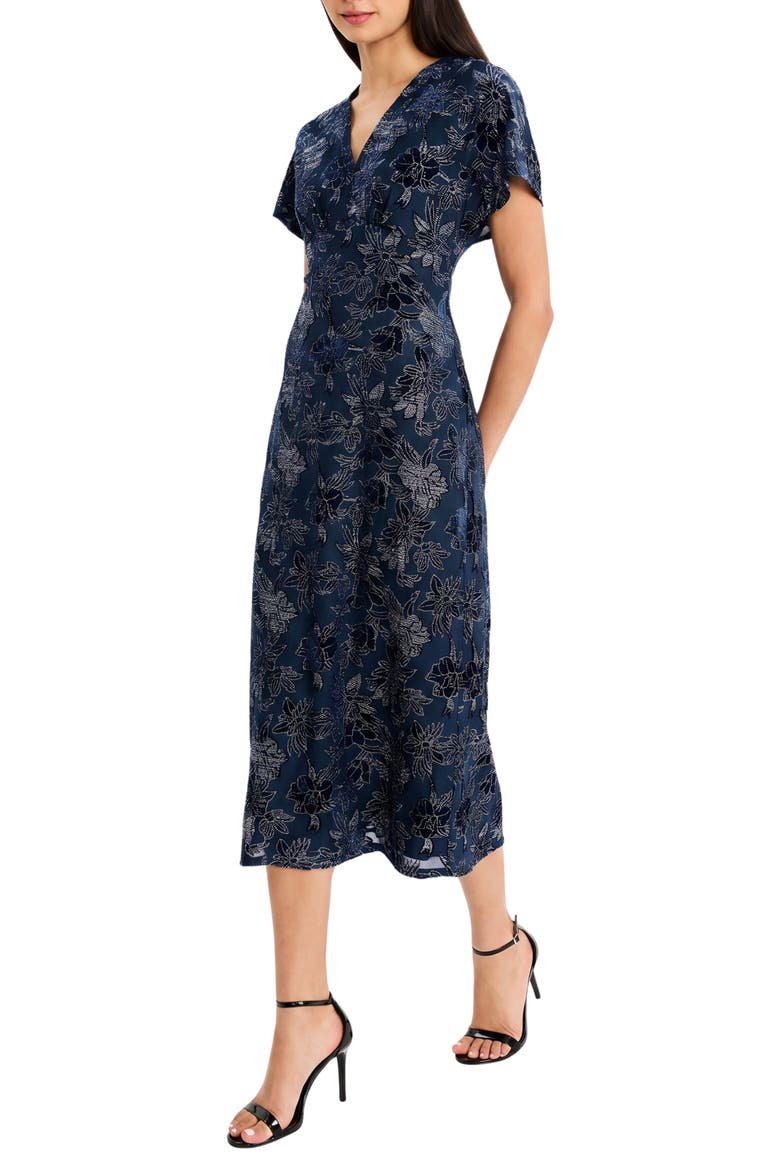 Floral Print Midi Dress, Alternate, color, NAVY