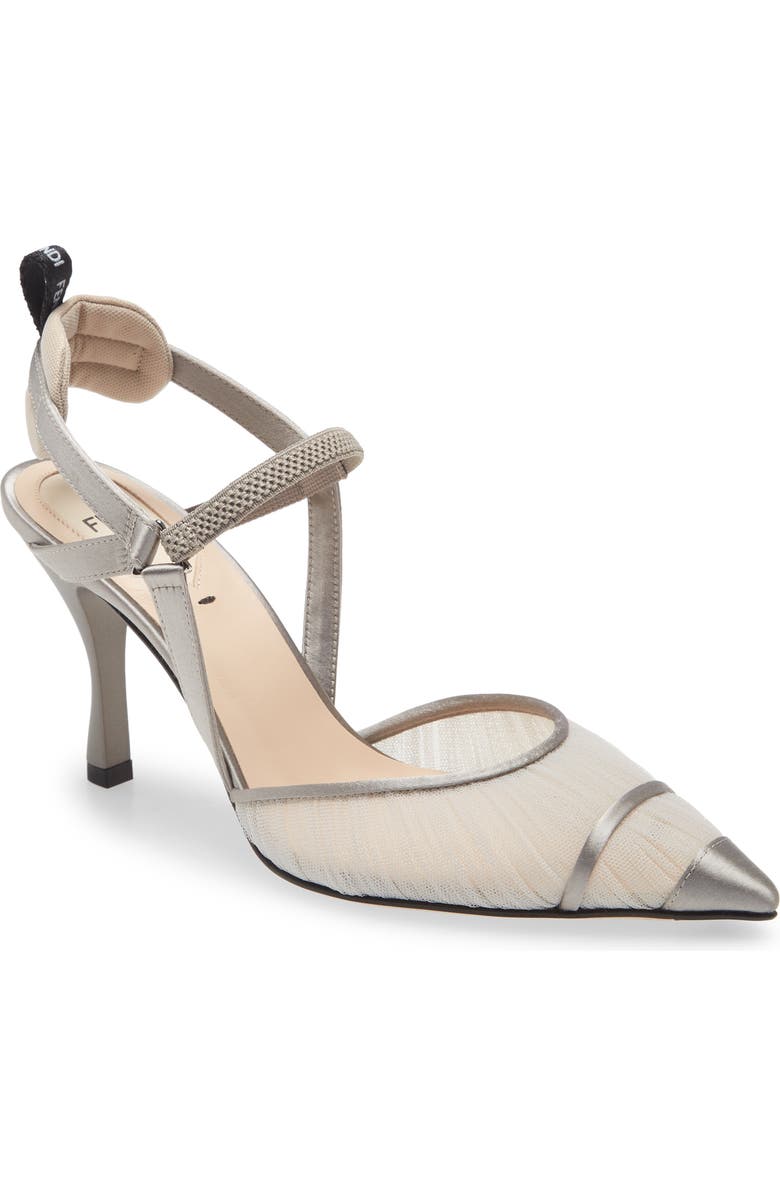 Fendi Colibri Tulle Pointed Toe Slingback Pump, Main, color,