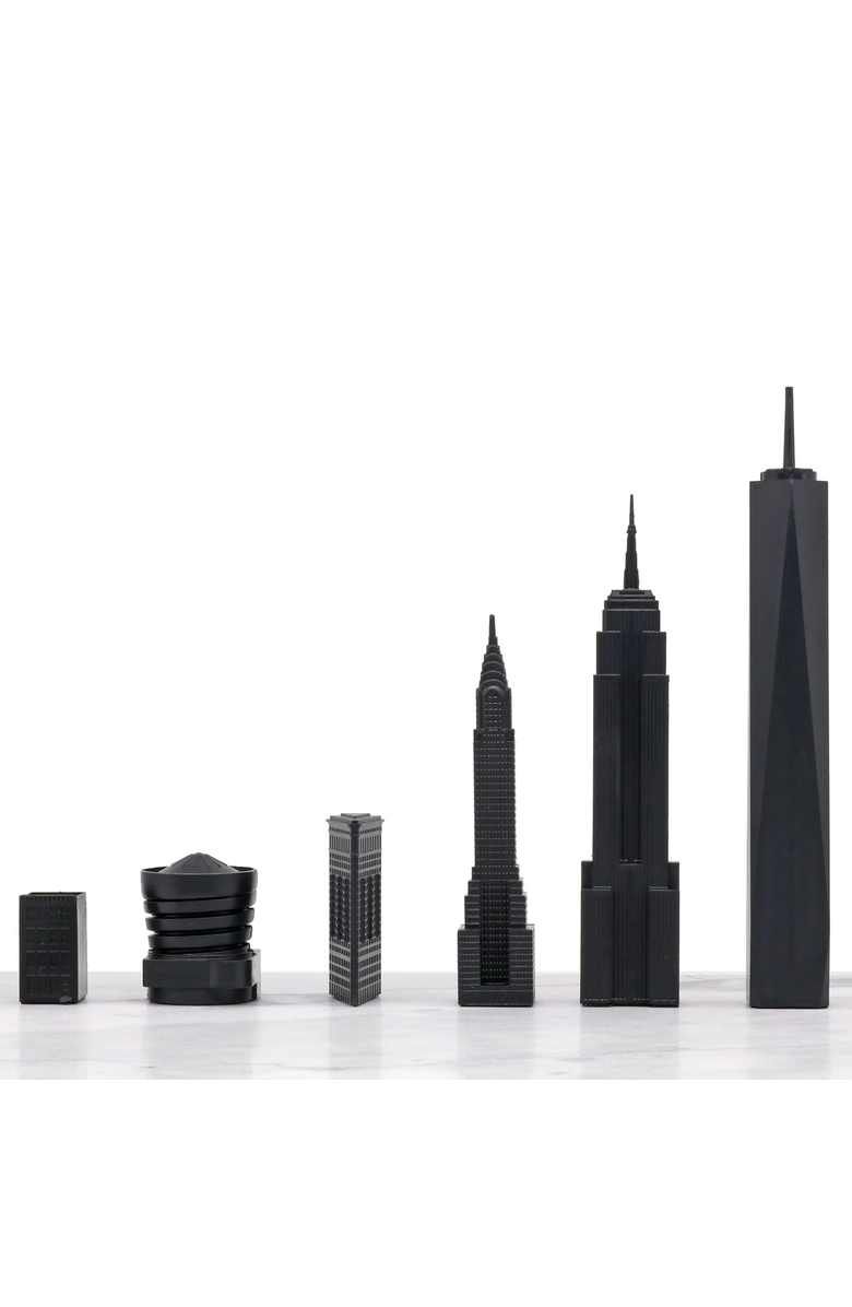 SKYLINE CHESS Chess Set Acrylic New York  Edition with Wood Map Board, Alternate, color, 