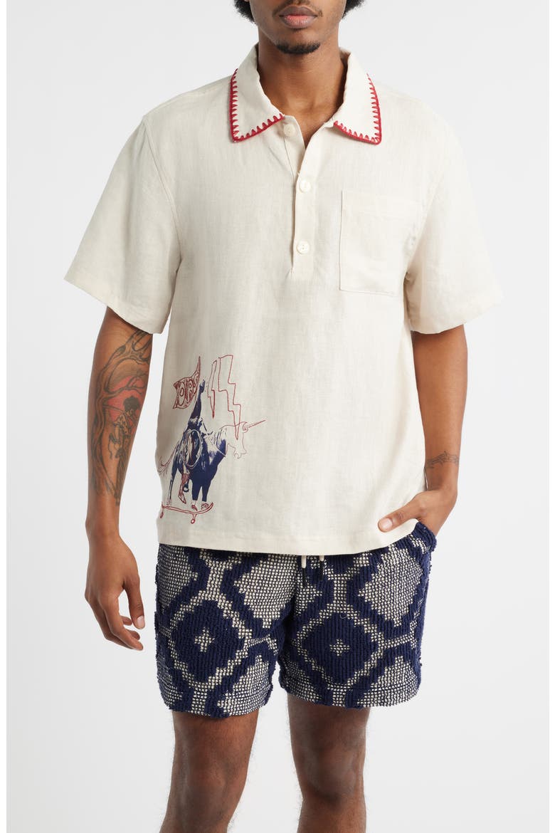 Bronc Girona Short Sleeve Linen Button-Up Shirt, Main, color, BEIGE