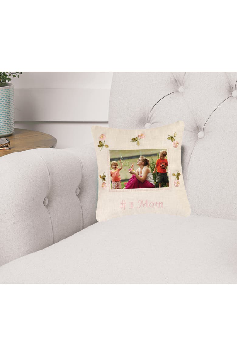 Number 1 Mom Embroidered Picture Small/Petite Accent Pillow, 10" x 10", Alternate, color, Beige