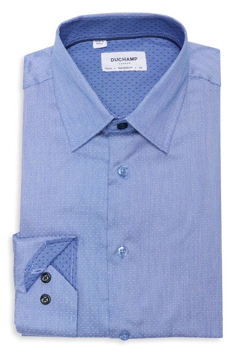 Tailored Fit Stretch Dress Shirt, Alternate, color, BLUE