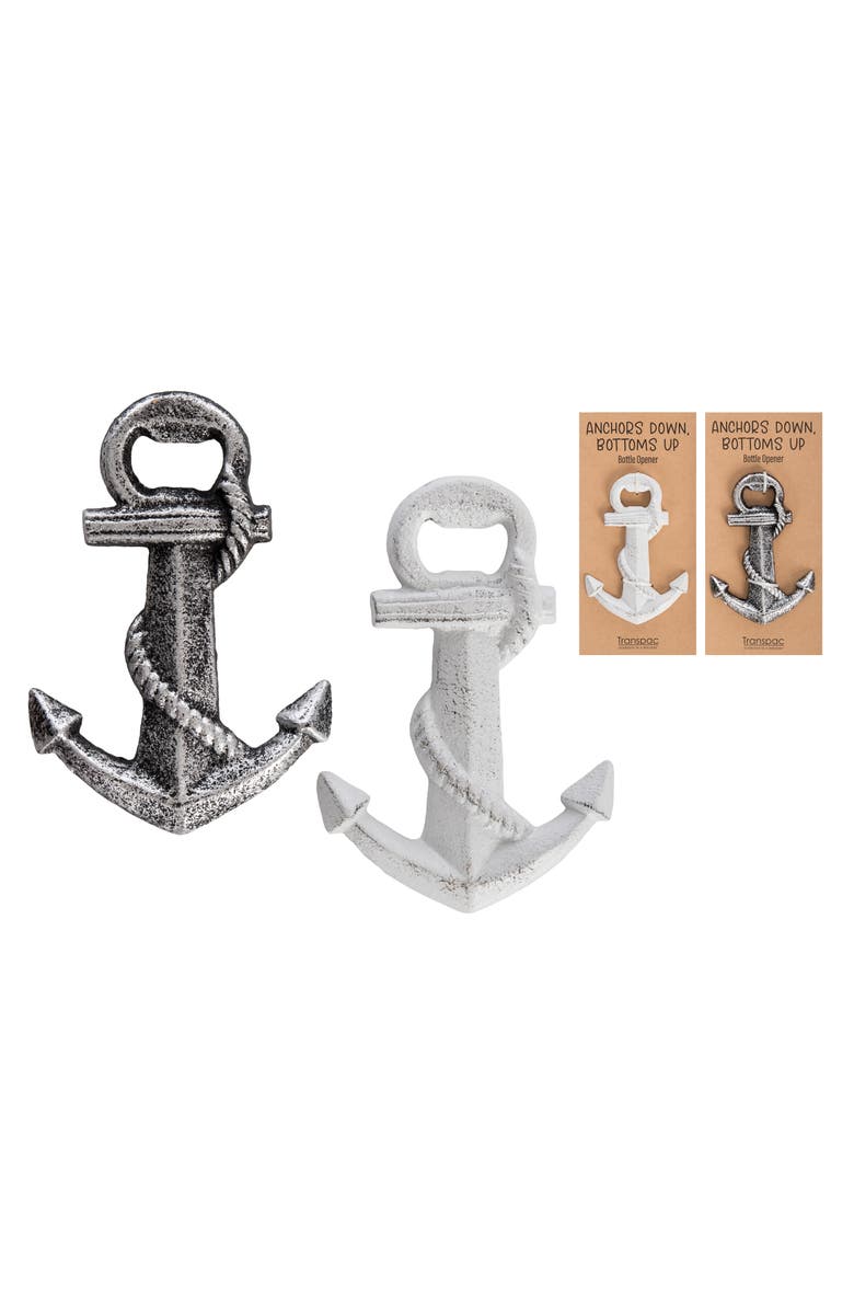 Transpac Iron Anchor Bottle Openers Set of 2 Metallic for Spring Home Decor, Main, color, White