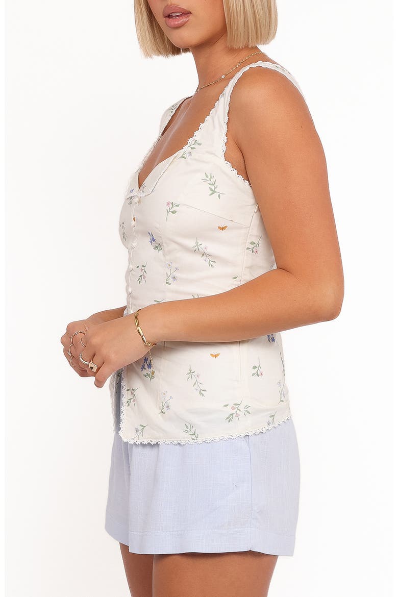 Ana Floral Embroidered Lace Trim Split Front Top, Alternate, color, FLORAL