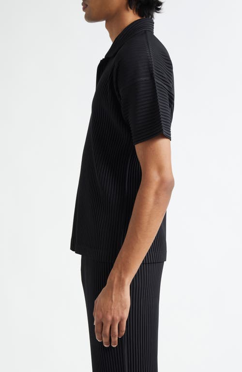 Issey Miyake Homme Plissé Basics Pleated Polo In Black