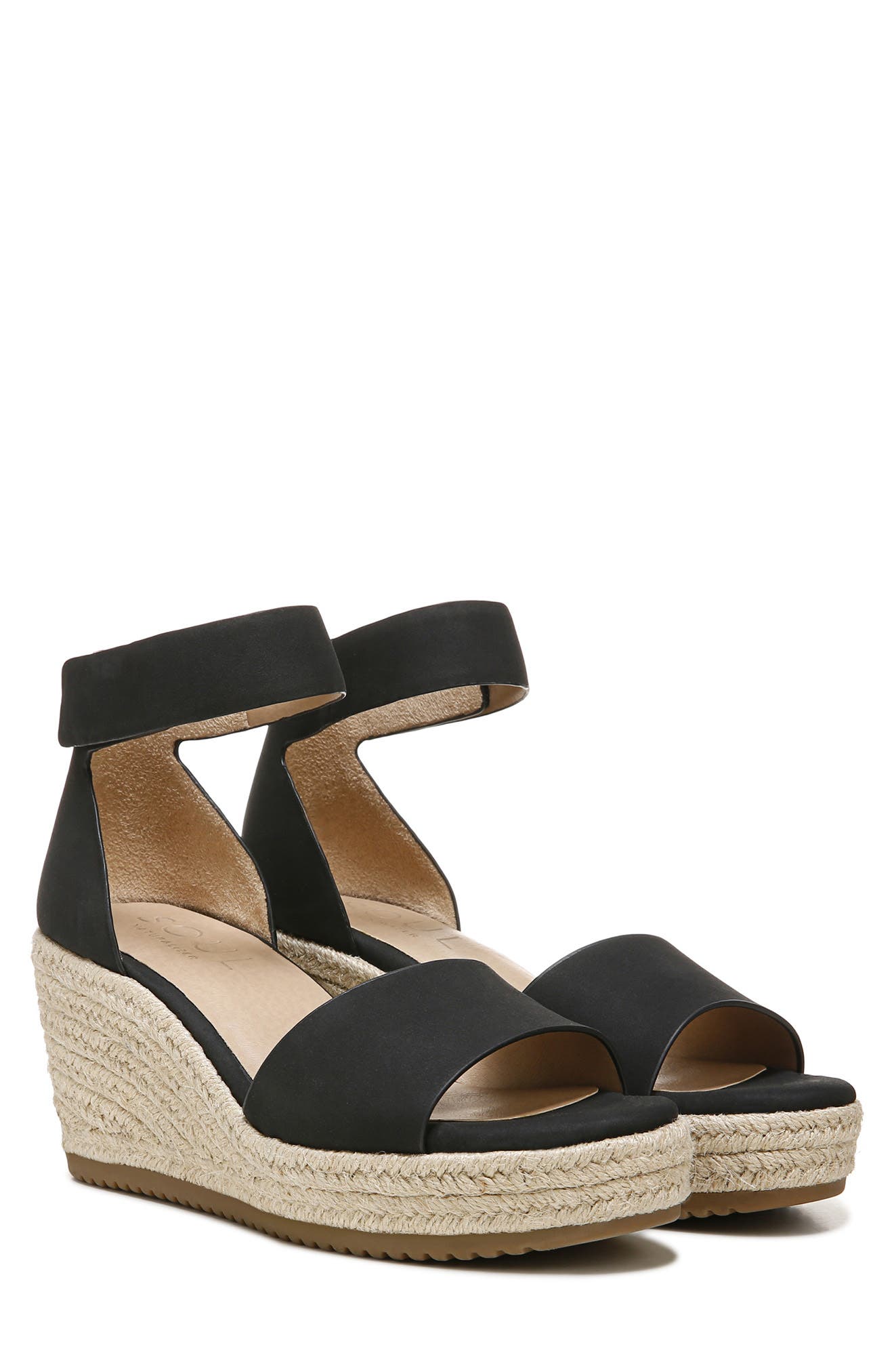 SOUL NATURALIZER Oakley Ankle Strap Espadrille Wedge Sandal, Main, color, Black