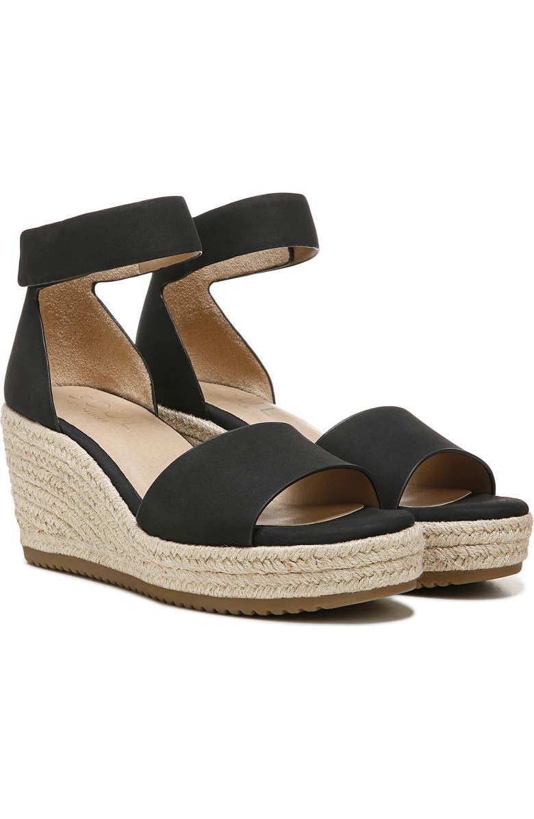 SOUL NATURALIZER Oakley Ankle Strap Espadrille Wedge Sandal, Main, color, Black