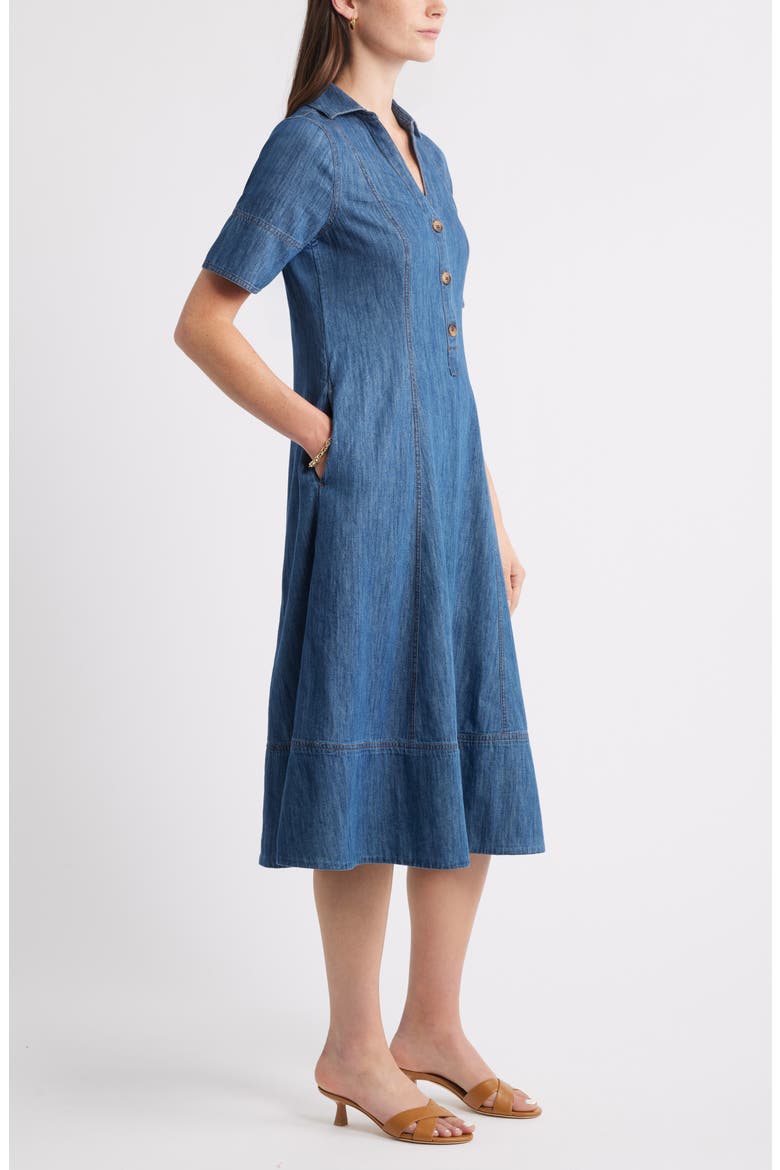 Chambray A-Line Shirtdress, Alternate, color, DARK WASH