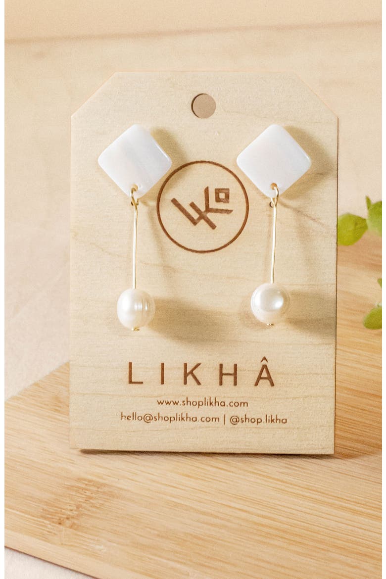 Mother-of-Pearl Diamond & Pearl Drop Earrings, Alternate, color, White