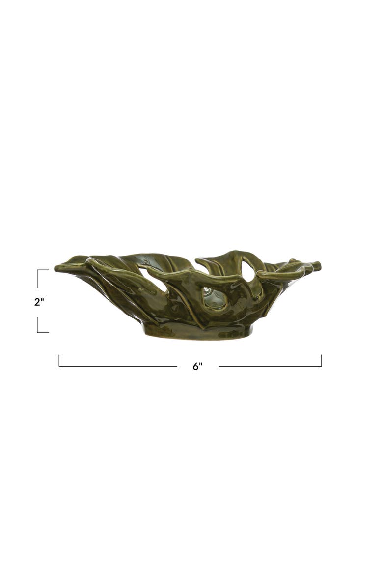 Stoneware Leaf Shaped Bowl, Alternate, color, Green
