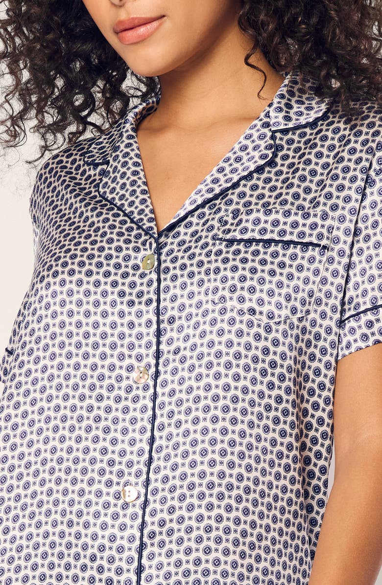 Petite Plume Print Silk Short Pajamas, Alternate, color, Navy