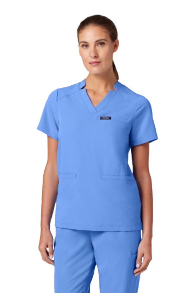 Helia Women's 3-Pocket Classic Notched V-Neck Scrub Top, Main, color, Ceil Blue