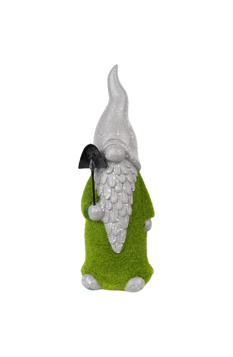 Northlight Faux Moss Covered Gnome with Shovel Outdoor Garden Statue - 13.5", Main, color, Gray