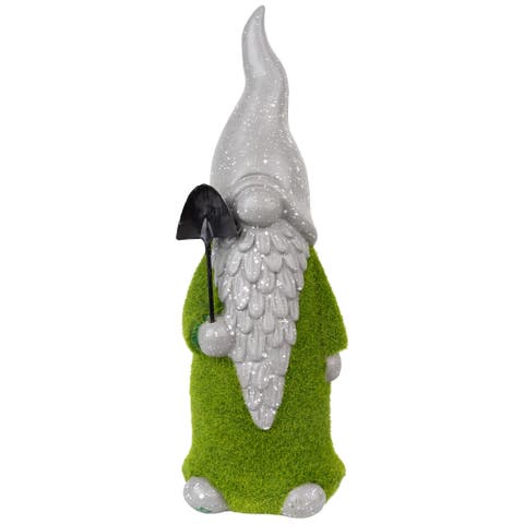 Faux Moss Covered Gnome with Shovel Outdoor Garden Statue - 13.5"