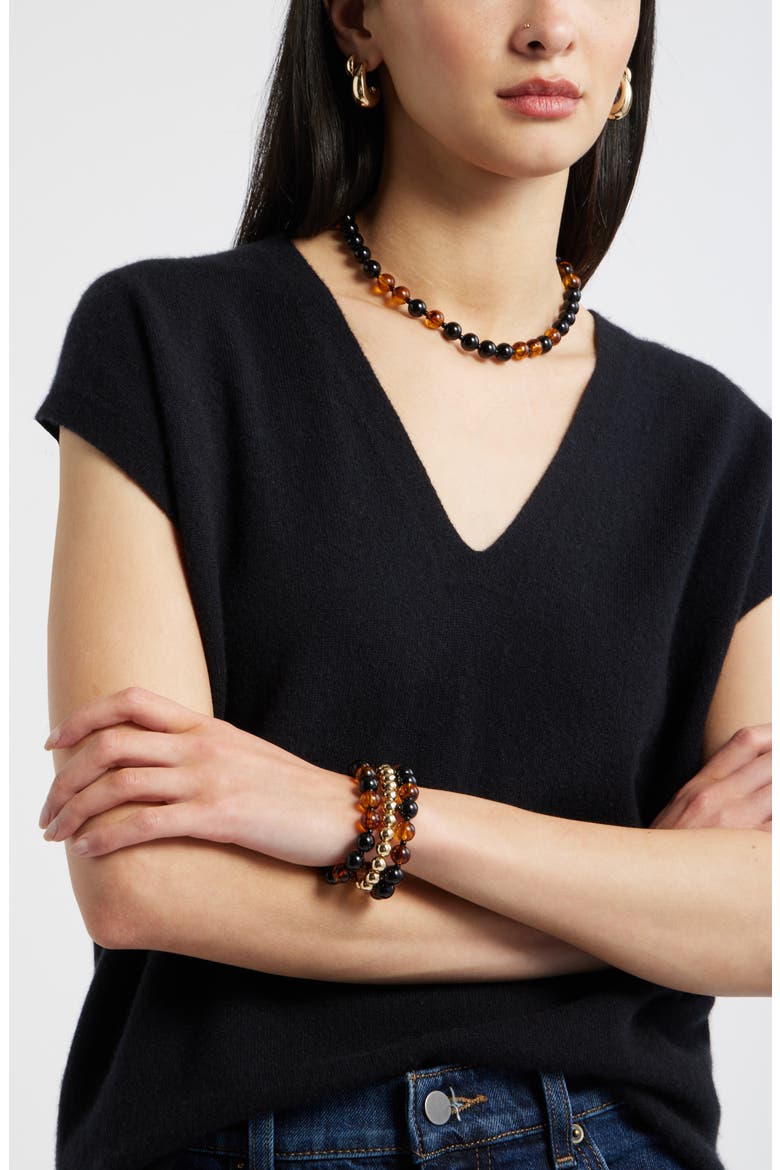 Round Beaded Necklace, Alternate, color, BROWN- BLACK- GOLD