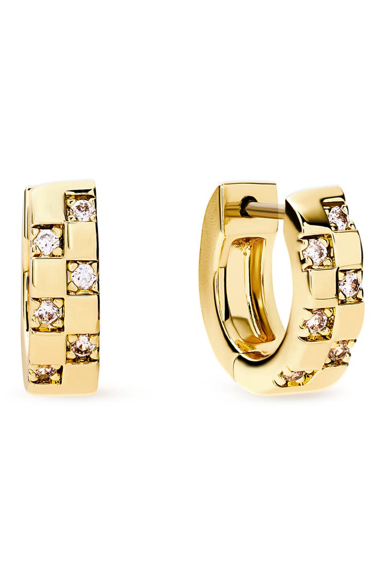 Eden Cubic Zirconia Mini Huggie Hoop Earrings, Main, color, GOLD / CLEAR