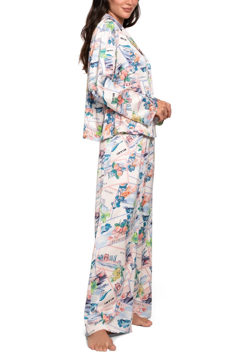 Print Satin Pajamas, Alternate, color, WHITE