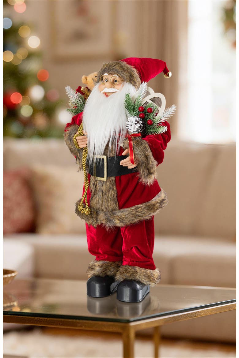 24"H Faux Fur Christmas Traditional Santa Figurines, Alternate, color, Brown