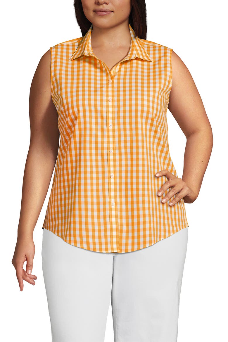 Plus Size No Iron Sleeveless Shirt, Main, color, Sweet Mango Gingham