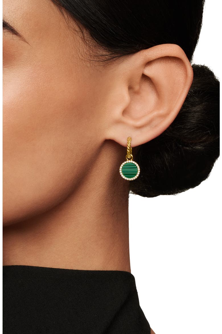 Petite DY Elements® Drop Earrings in 18K Yellow Gold with Malachite and Pavé Diamonds, Alternate, color, 18K YELLOW GOLD