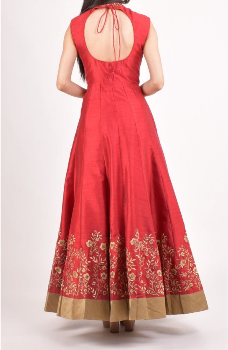 RAAS Embroidered Silk High Neck Gown, Alternate, color, Red