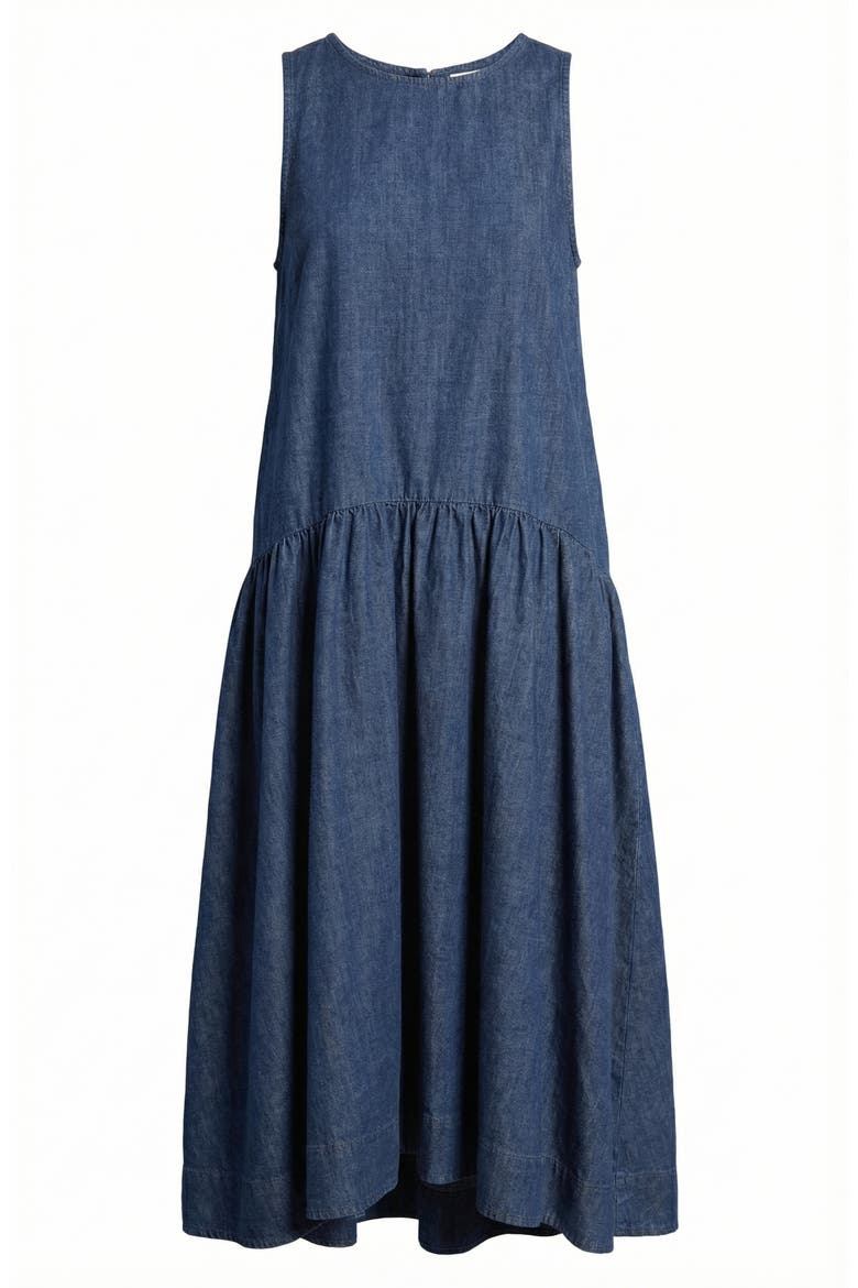 Sleeveless Drop-Waist Gathered Relaxed-Fit Midi Dress, Alternate, color, Blue