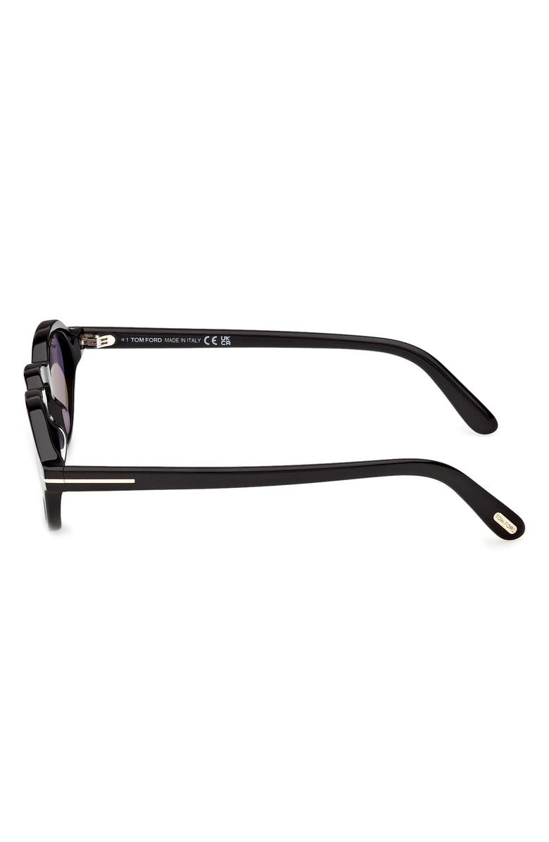 TOM FORD Aristotele 48mm Small Oval Sunglasses, Alternate, color, Shiny Black / Blue Lens