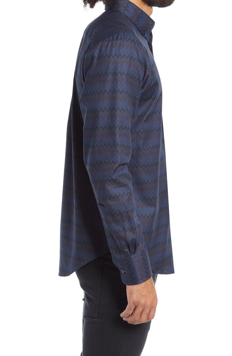 Naked & Famous Denim Relaxed Fit Zig Zag Button-Down Shirt, Alternate, color, 