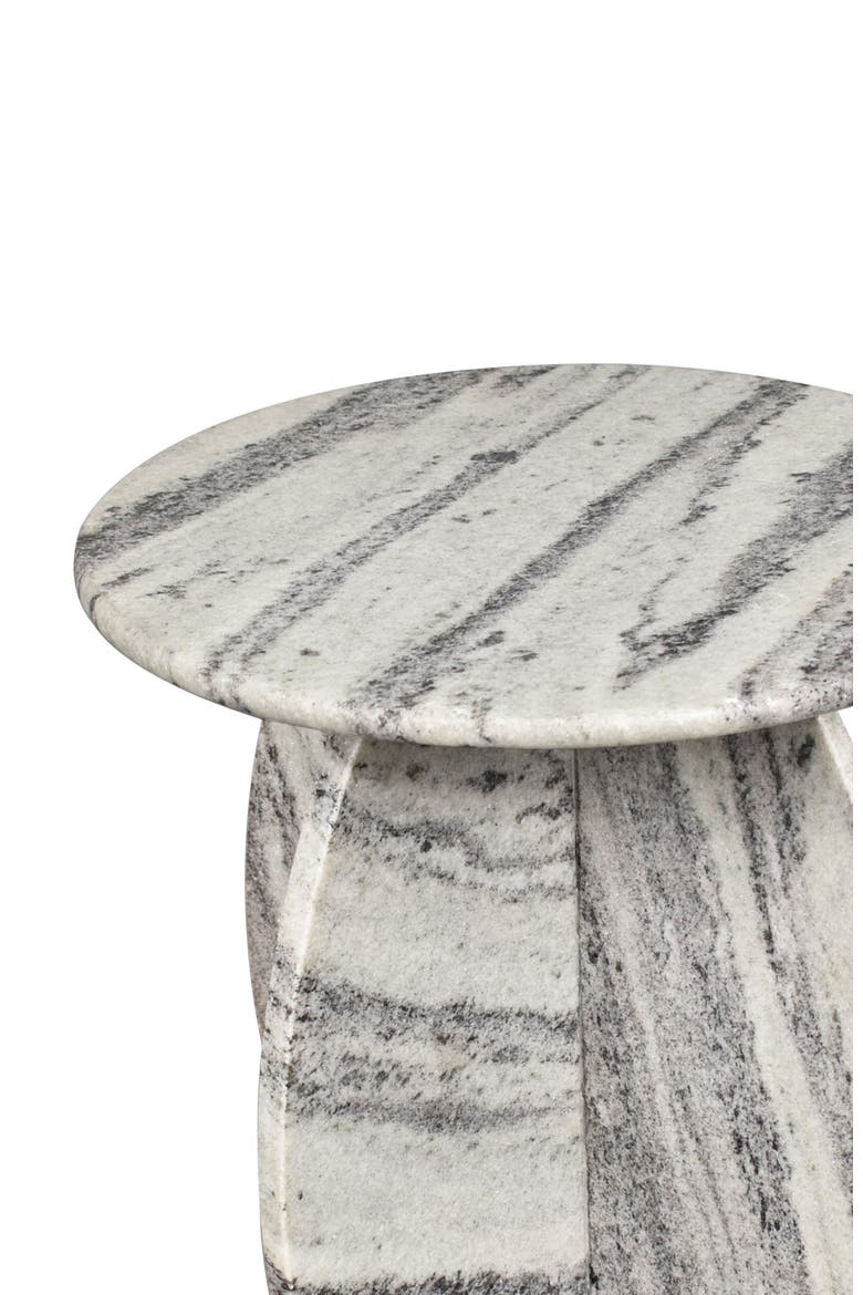 Venus Modern Round Solid Marble End Table, Stone Accent Side Table with Sculptural Cross Base for Living Room, Alternate, color, Gray/Black