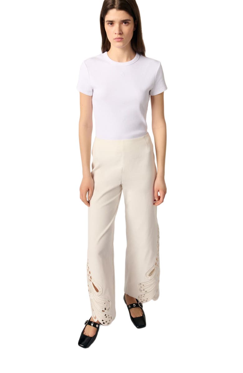 maje Embroidered trousers, Alternate, color, 