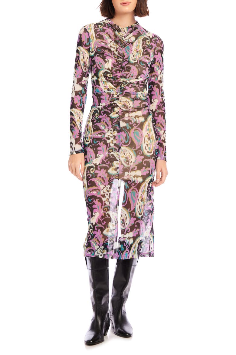 Selena Ruched Long Sleeve Midi Dress, Main, color, PAISLEY